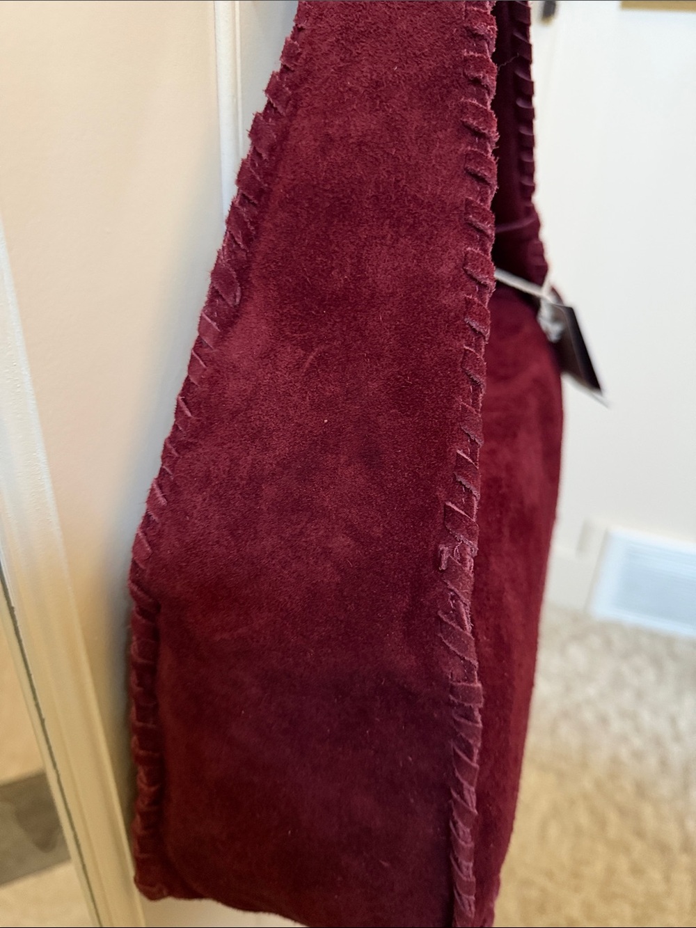 Haute Hippie Women's Burgundy Genuine Suede Whipstitch Trim Shoulder Bag - Picture 5 of 10
